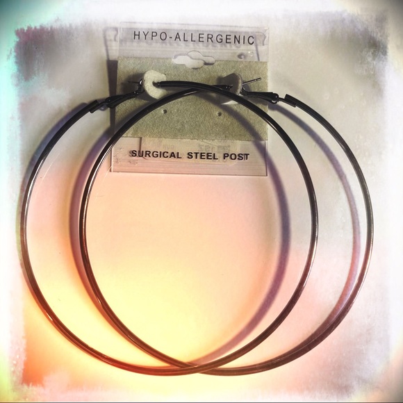 Large Gun Metal Hoops - Picture 1 of 2